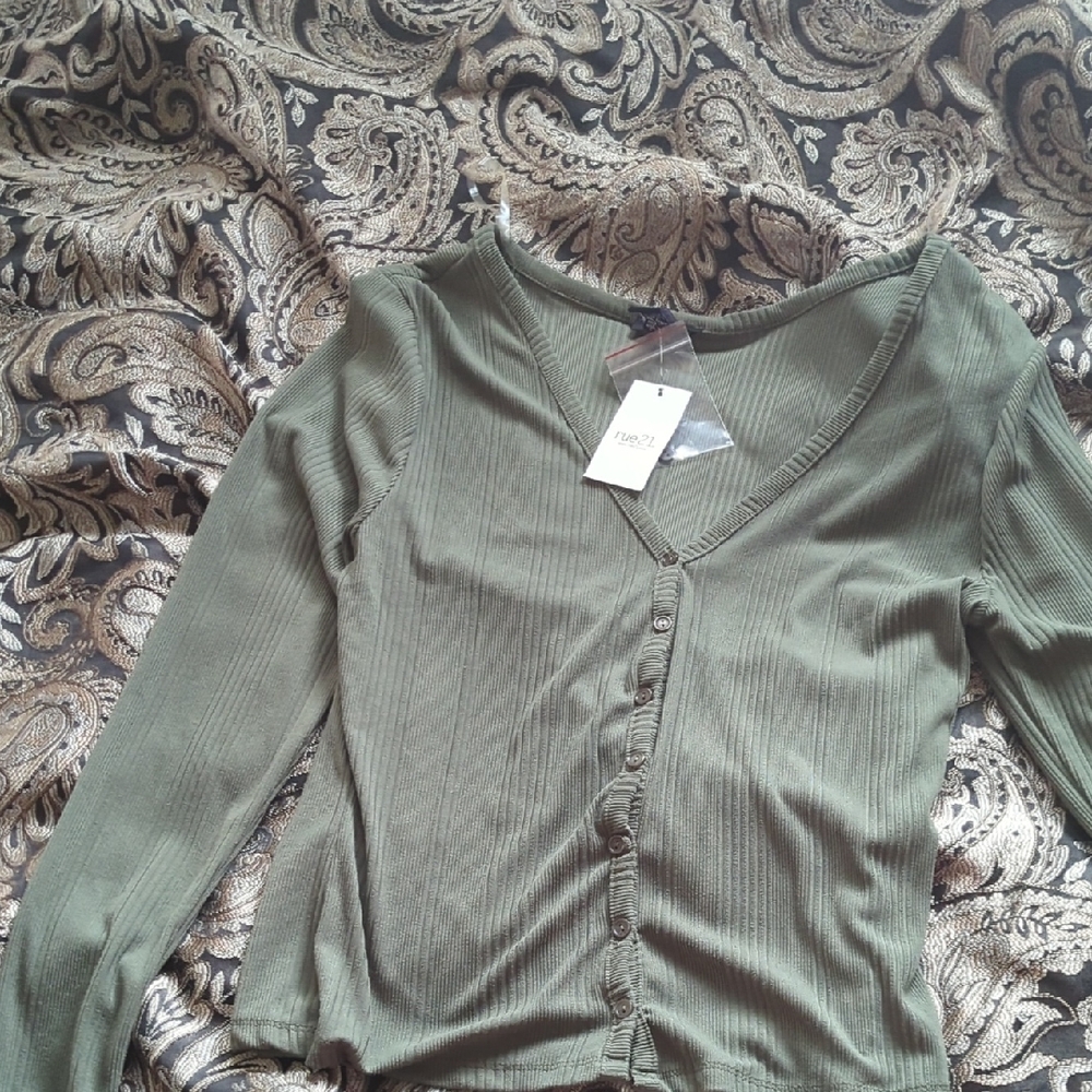 Rue21 Sage Green Ribbed Cardigan